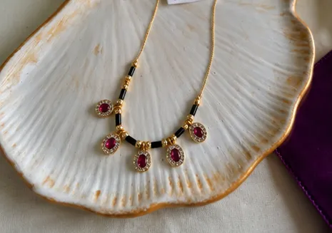Kavya 5-Stone Ruby Halo Modern Mangalsutra